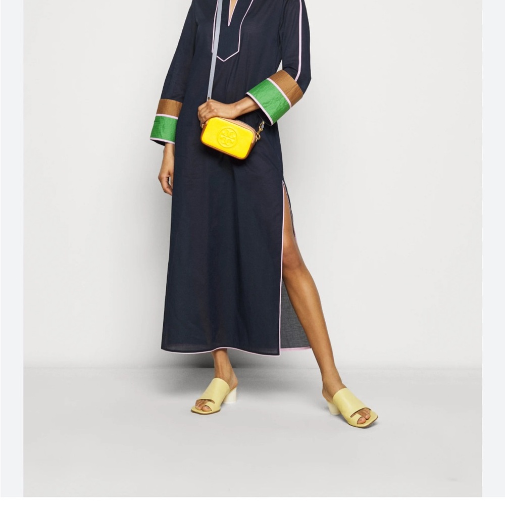 Tory Burch Navy Maxi Dress with Green and Brown Accents